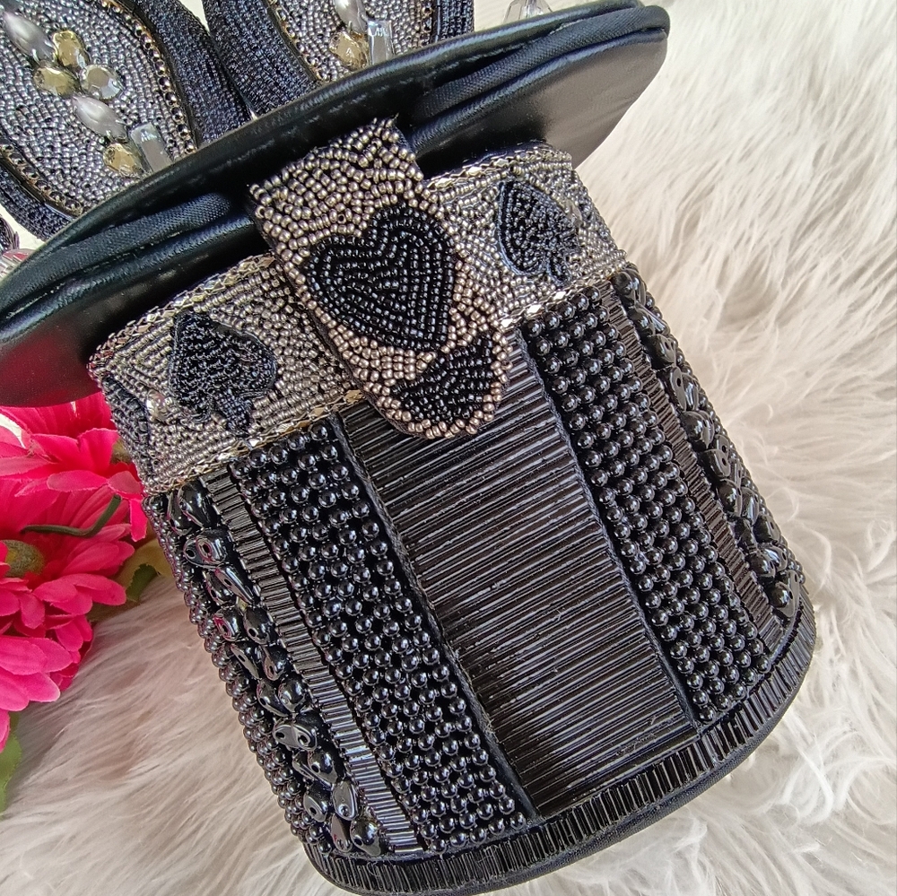 Rare Mary Frances Hocus Pocus Black Beaded Magician's Rabbit In A Hat Bucket Bag - Picture 2 of 16